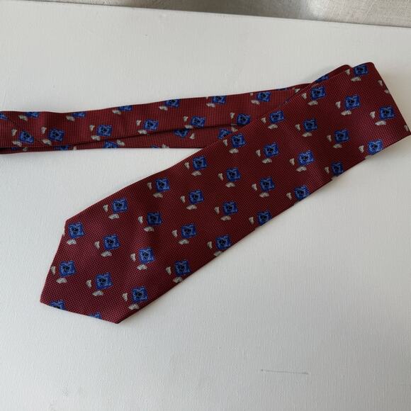 Biella 100% Silk Tie Made in Italy for Britches of Georgetown Red Blue Pattern - Picture 5 of 16